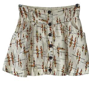 FREE PEOPLE FLORAL PRINT LINEN BLEND‎  MINI SKIRT SIZE M VINTAGE